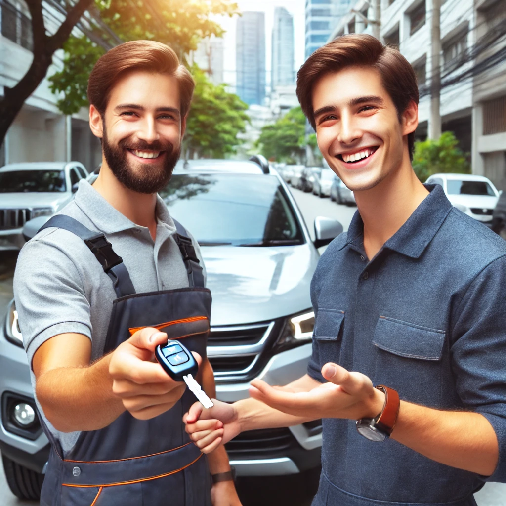 Happy Customer Receiving New Car Key - Paladin Vehicle Keys Happy Customer Receiving New Car Key